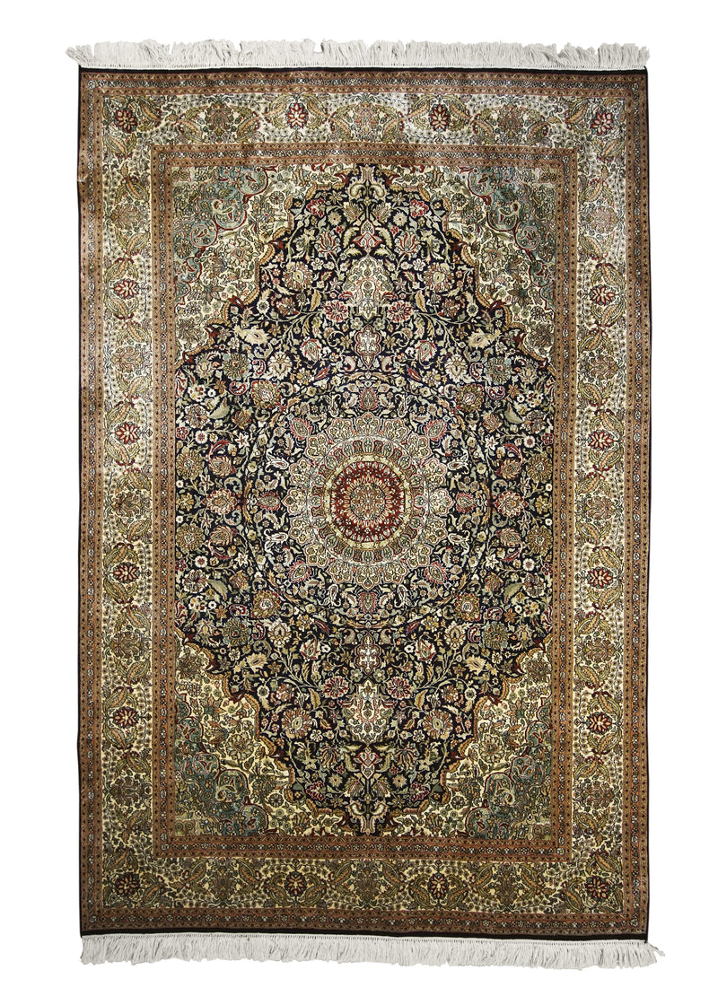 A27410 Oriental Rug Kashmiri Handmade Area Traditional 4'1'' x 6'2'' -4x6- Blue Whites Beige Floral Design