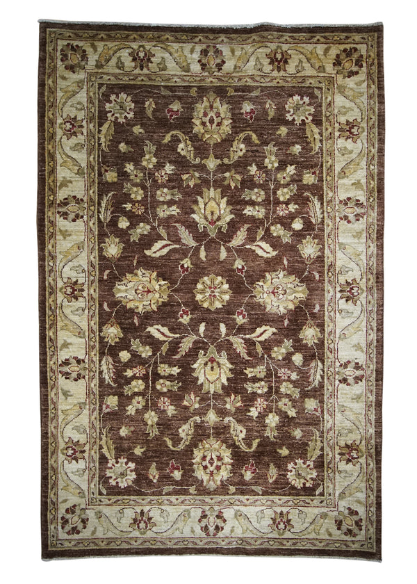 A27433 Oriental Rug Pakistani Handmade Area Transitional 4'0'' x 6'0'' -4x6- Brown Whites Beige Antique Washed Oushak Floral Design