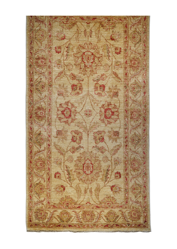 A27440 Oriental Rug Pakistani Handmade Area Transitional 3'9'' x 7'1'' -4x7- Whites Beige Red Antique Washed Oushak Floral Design