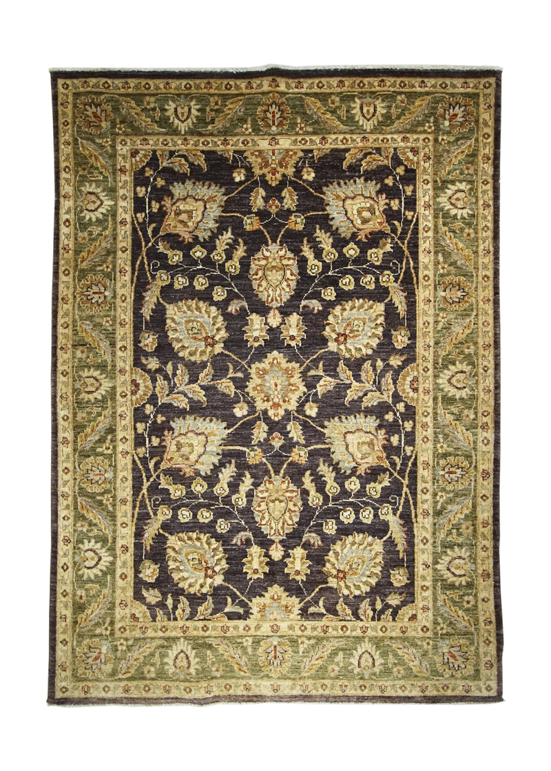 A27441 Oriental Rug Pakistani Handmade Area Transitional 4'2'' x 5'9'' -4x6- Brown Green Antique Washed Oushak Floral Design