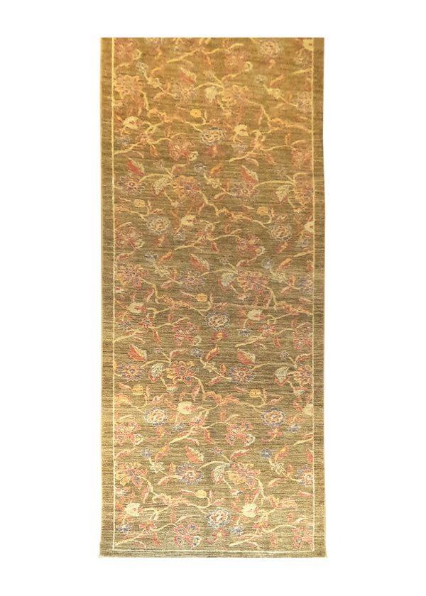 A27446 Oriental Rug Pakistani Handmade Runner Transitional 2'8'' x 12'8'' -3x13- Brown Red Antique Washed Oushak Floral Design