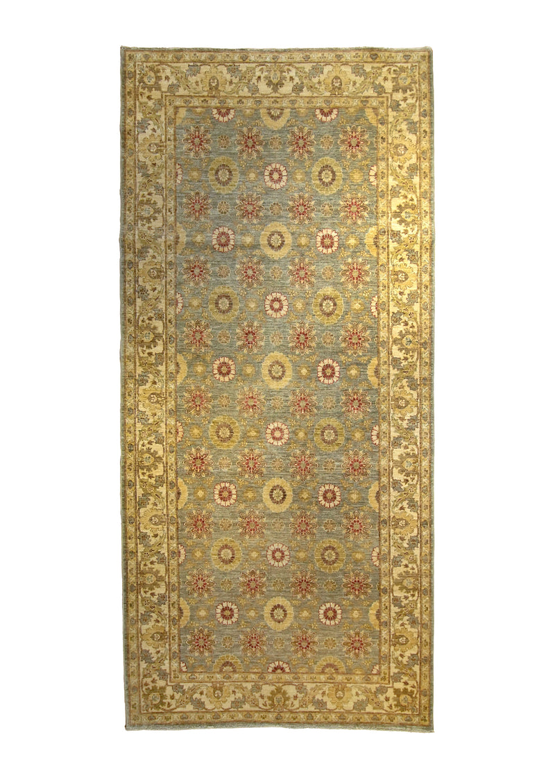 A27447 Oriental Rug Pakistani Handmade Runner Transitional 5'1'' x 11'0'' -5x11- Yellow Gold Blue Antique Washed Floral Oushak Design
