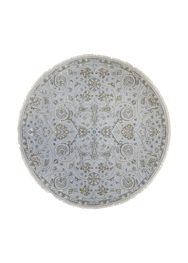 A27453 Oriental Rug Indian Handmade Round Transitional 5'12'' x 6'0'' -6x6- Blue Soumak Geometric Design