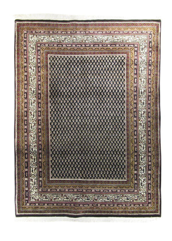 A27455 Oriental Rug Indian Handmade Area Transitional 4'10'' x 6'8'' -5x7- Black Whites Beige Paisley Boteh Design