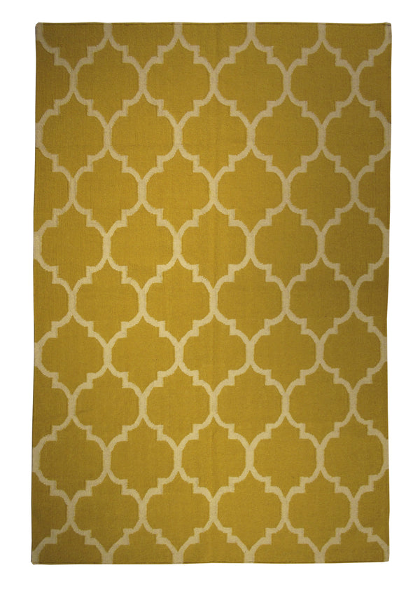 A27462 Oriental Rug Indian Handmade Area Modern 4'12'' x 8'0'' -5x8- Yellow Gold Geometric Design