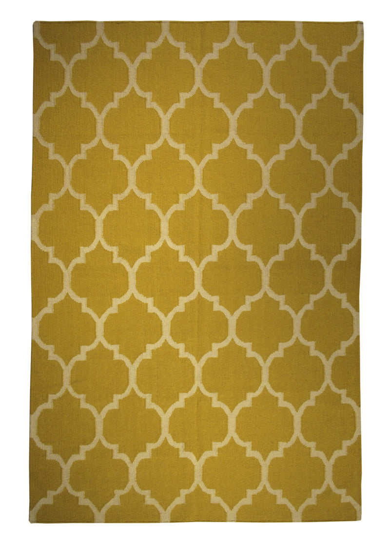 A27462 Oriental Rug Indian Handmade Area Modern 4'12'' x 8'0'' -5x8- Yellow Gold Geometric Design
