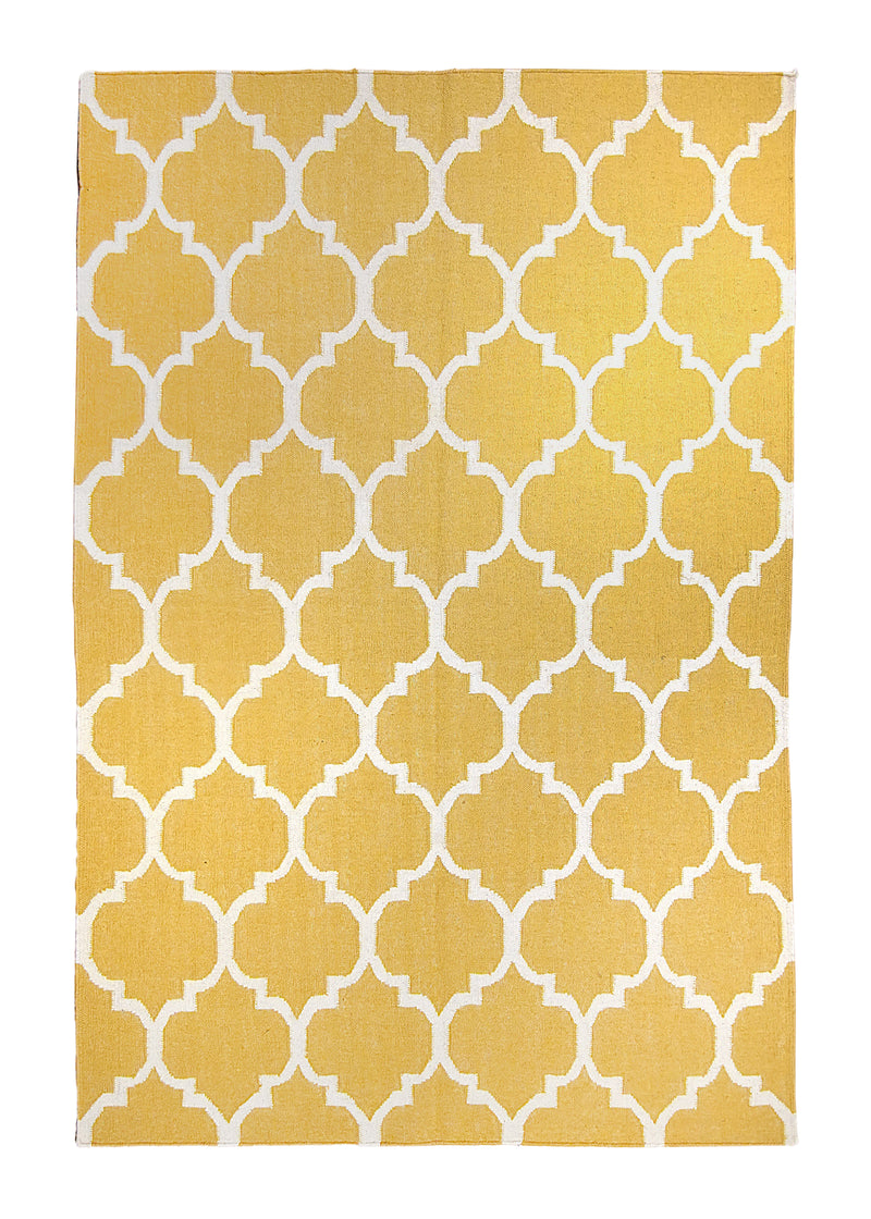 A27462 Oriental Rug Indian Handmade Area Modern 5'0'' x 8'0'' -5x8- Yellow Gold Geometric Design.jpg