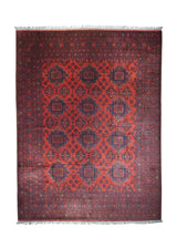 A27473 Oriental Rug Afghan Handmade Area Tribal 9'11'' x 12'6'' -10x13- Red Blue Khal Mohammadi Geometric Design