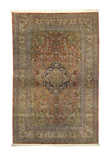 A27494 Oriental Rug Chinese Handmade Area Traditional 6'0'' x 9'0'' -6x9- Orange Green Qum Floral Design.jpg