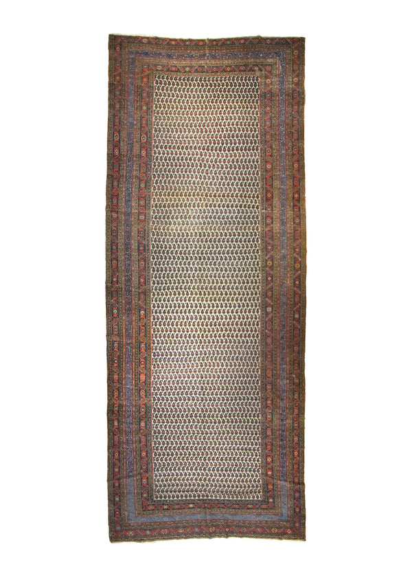 A27495 Persian Rug Malayer Handmade Runner Antique Traditional 6'7'' x 16'5'' -7x16- Whites Beige Red Blue Geometric Paisley Boteh Design
