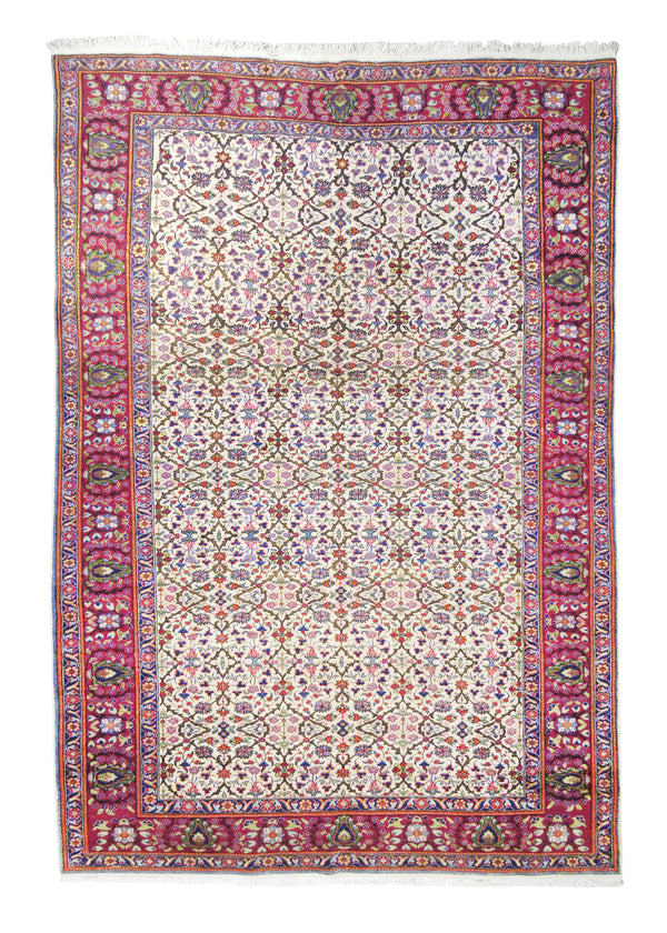 A27503 Oriental Rug Turkish Handmade Area Traditional 6'8'' x 9'5'' -7x9- Whites Beige Pink Floral Design