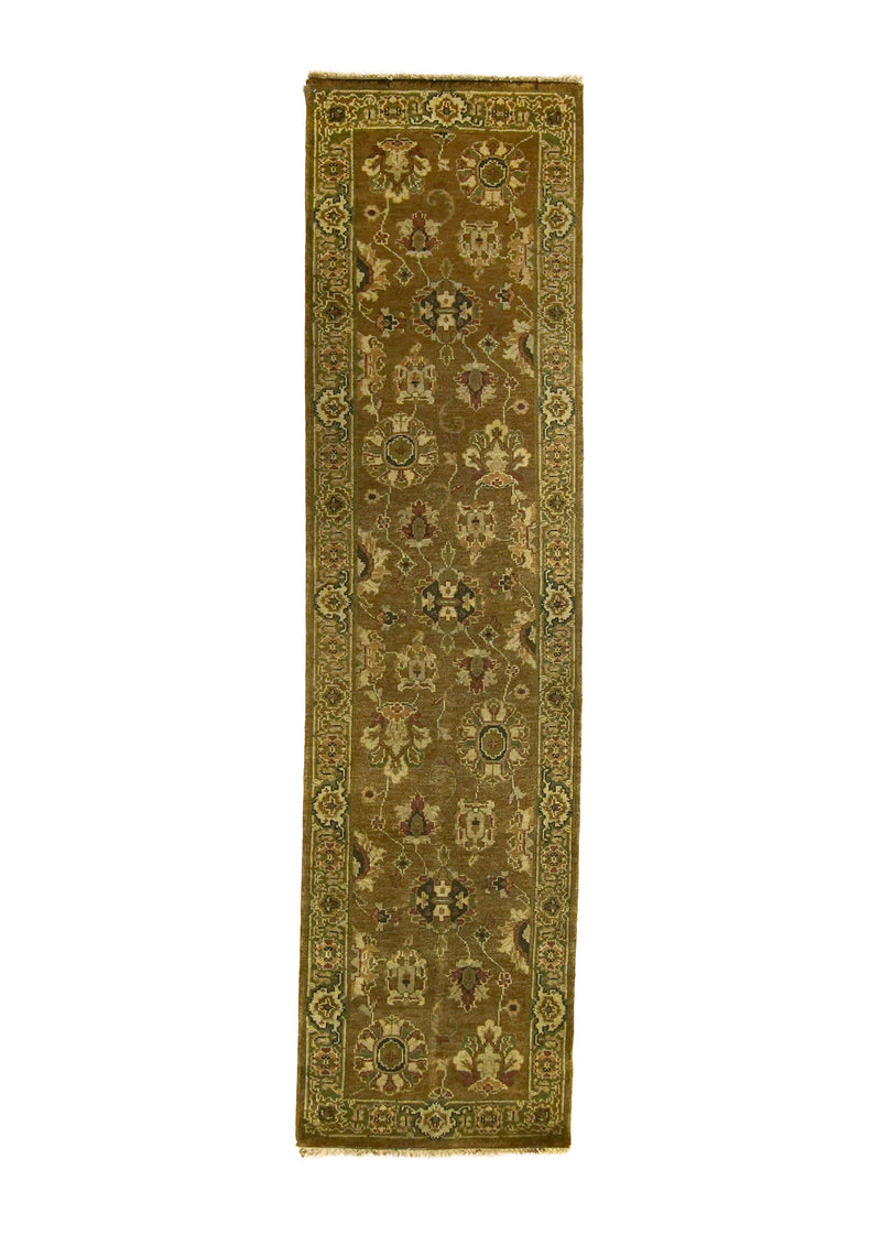 A27506 Oriental Rug Indian Handmade Runner Transitional 2'7'' x 10'0'' -3x10- Brown Green Floral Design.jpg