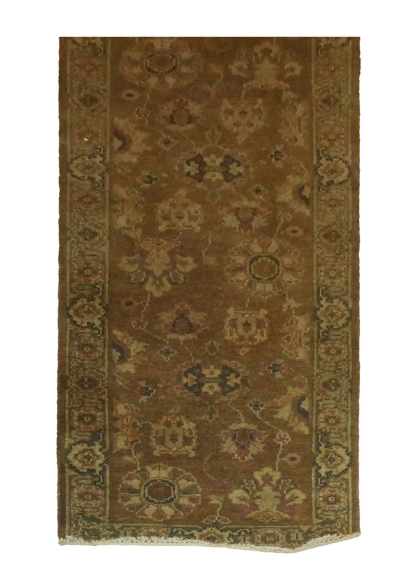 A27506 Oriental Rug Indian Handmade Runner Transitional 2'7'' x 10'0'' -3x10- Brown Green Floral Design