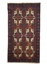 A27508 Oriental Rug Afghan Handmade Area Tribal 3'4'' x 6'1'' -3x6- Red Blue Geometric Design