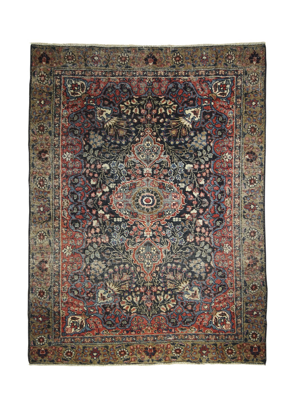 A27536 Persian Rug Tabriz Handmade Area Traditional Antique 4'2'' x 5'7'' -4x6- Blue Floral Design