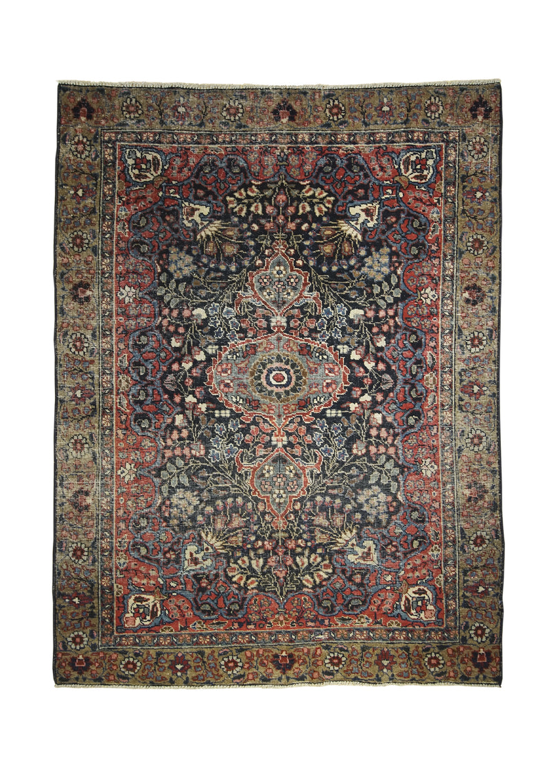 A27536 Persian Rug Tabriz Handmade Area Traditional Antique 4'2'' x 5'7'' -4x6- Blue Floral Design