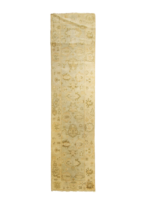 A27550 Oriental Rug Indian Handmade Runner Transitional 2'7'' x 9'10'' -3x10- Whites Beige Yellow Gold Oushak Floral Design