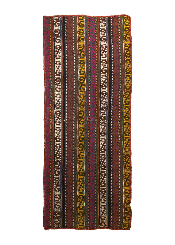 A27584 Oriental Rug Uzbek Handmade Runner Tribal 2'7'' x 6'3'' -3x6- Multi-color Red Kilim Uzbekistan Stripes Design