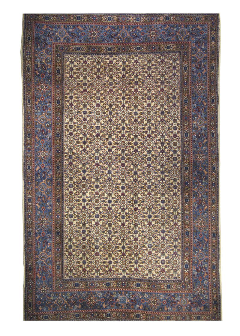 A27588 Persian Rug Moud Handmade Area Traditional 5'11'' x 9'6'' -6x10- Whites Beige Blue Mahi Fish Design