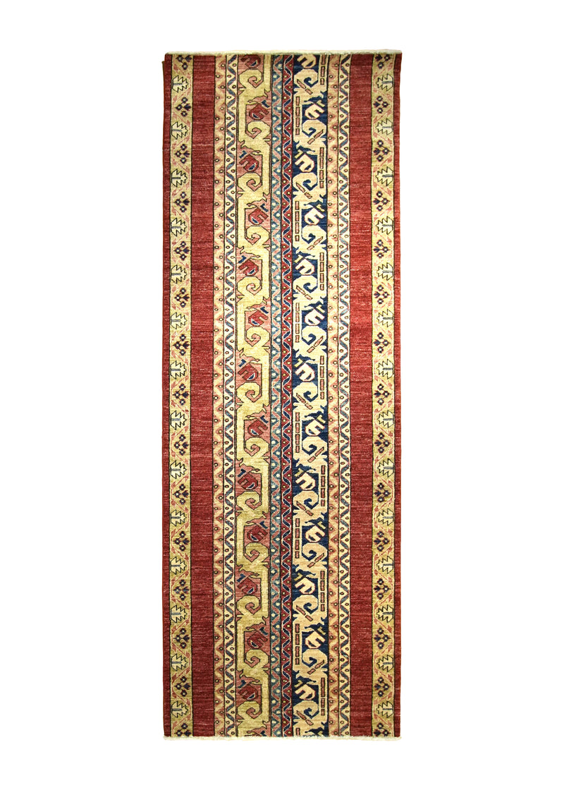 A27600 Oriental Rug Pakistani Handmade Runner Transitional 3'1'' x 9'0'' -3x9- Red Farahan Stripes Design