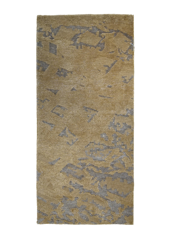 A27601 Oriental Rug Indian Handmade Area Modern 1'10'' x 4'0'' -2x4- Whites Beige Gray Stripes Abstract Design