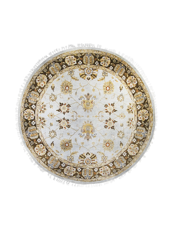 A27626 Oriental Rug Indian Handmade Round Transitional 7'9'' x 7'9'' -8x8- Blue Brown Floral Oushak Design