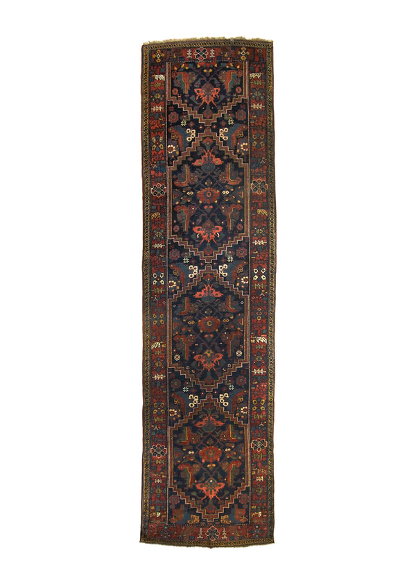 A27643 Persian Rug Bijar Handmade Runner Traditional Antique 4'2'' x 15'11'' -4x16- Blue Red Geometric Design.jpg