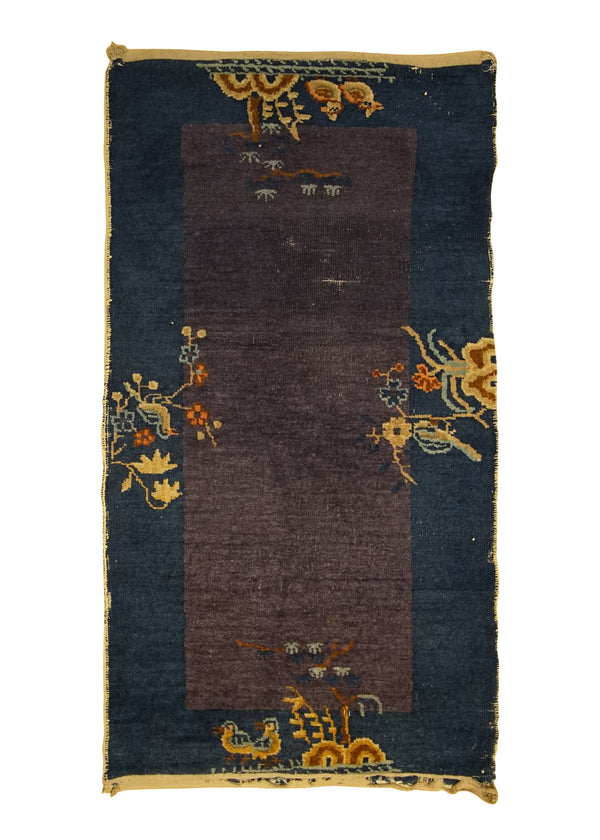 A27669 Oriental Rug Chinese Handmade Area Traditional Antique 2'2'' x 3'10'' -2x4- Purple Blue Peking Symbol Design