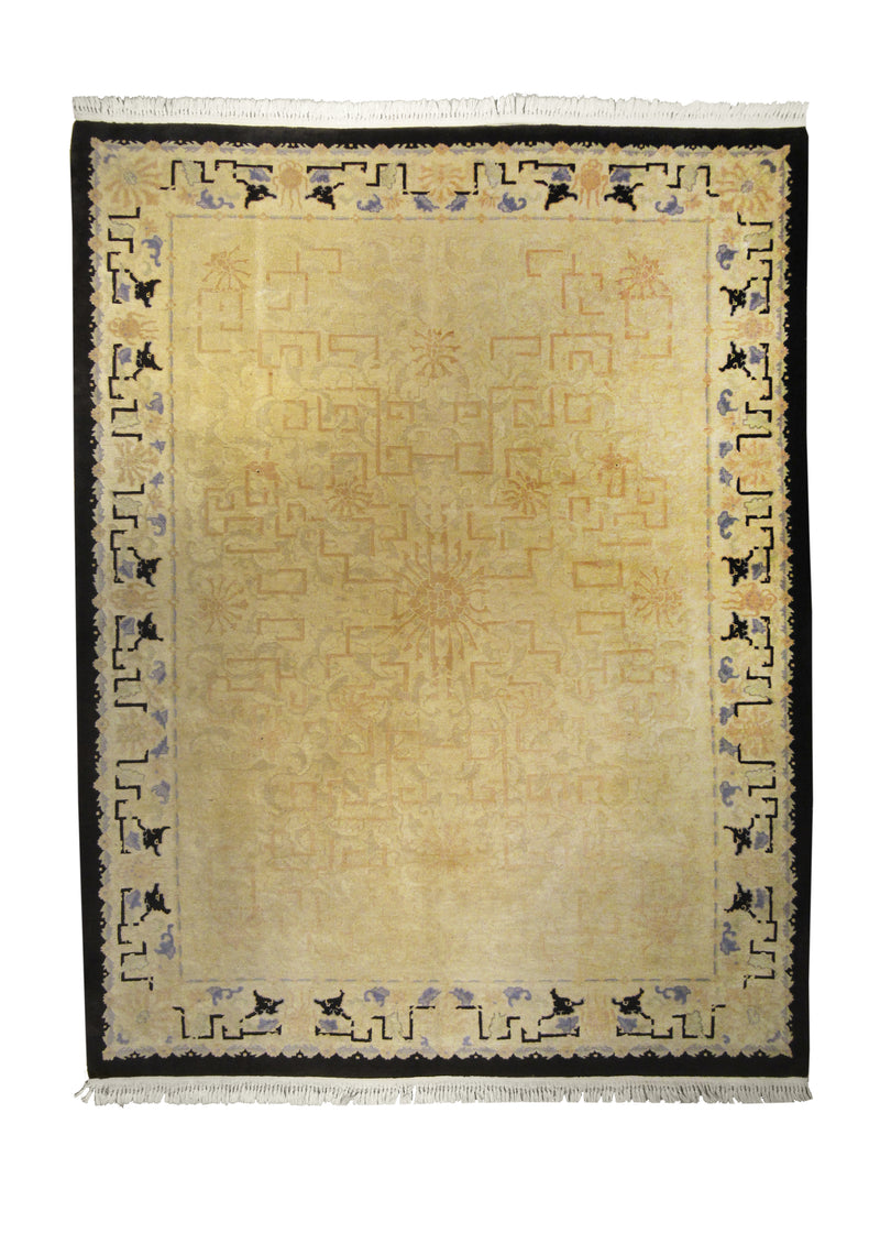A27670 Oriental Rug Chinese Handmade Area Traditional Antique 8'2'' x 10'7'' -8x11- Whites Beige Black Blue Peking Symbol Design
