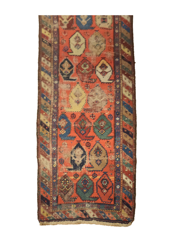 A27699 Caucasian Rug Shirvan Handmade Runner Tribal Antique 2'5'' x 8'9'' -2x9- Orange Multi-color Geometric Design