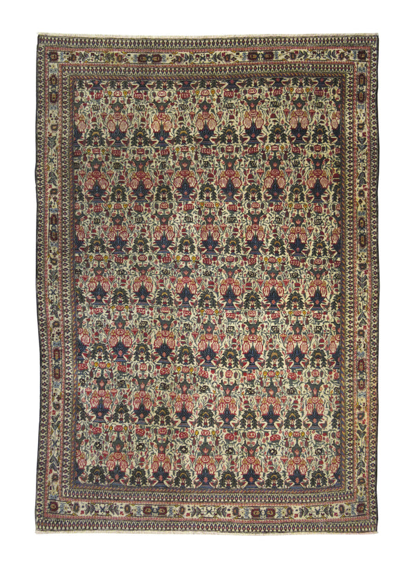 A27702 Persian Rug Qum Handmade Area Traditional 4'5'' x 6'7'' -4x7- Whites Beige Red Vase Floral Design