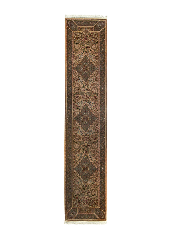 A27706 Oriental Rug Chinese Handmade Runner Traditional 2'7'' x 12'4'' -3x12- Brown Naghsh Floral Design.jpg