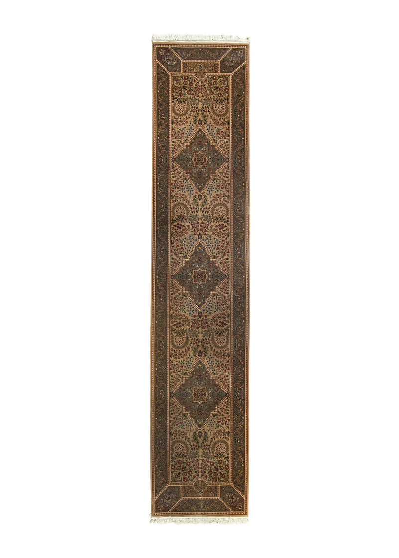 A27706 Oriental Rug Chinese Handmade Runner Traditional 2'7'' x 12'4'' -3x12- Brown Naghsh Floral Design.jpg