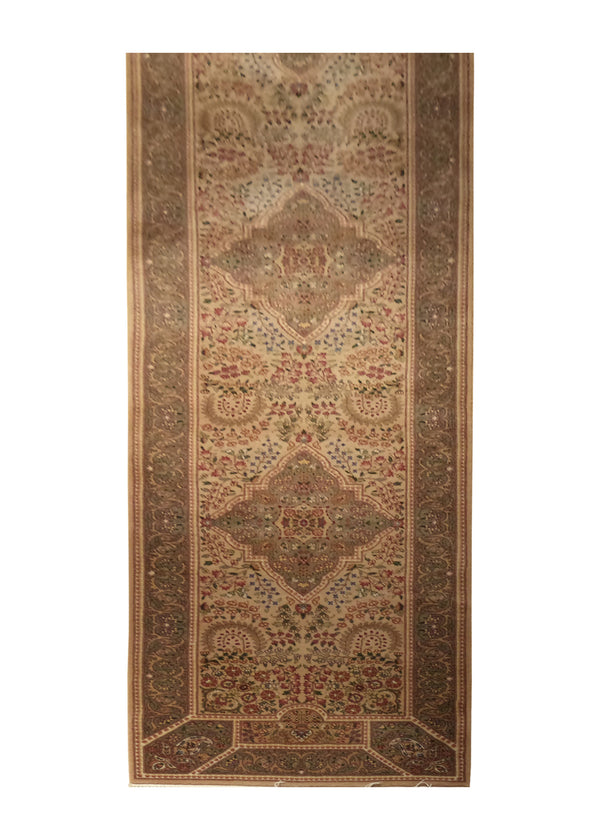 A27706 Oriental Rug Chinese Handmade Runner Traditional 2'7'' x 12'4'' -3x12- Brown Naghsh Floral Design