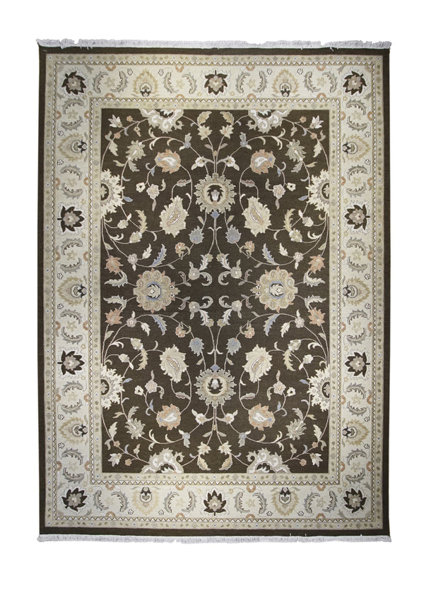 A27707 Oriental Rug Indian Handmade Area Transitional 9'11'' x 13'11'' -10x14- Brown Whites Beige Soumak Floral Design