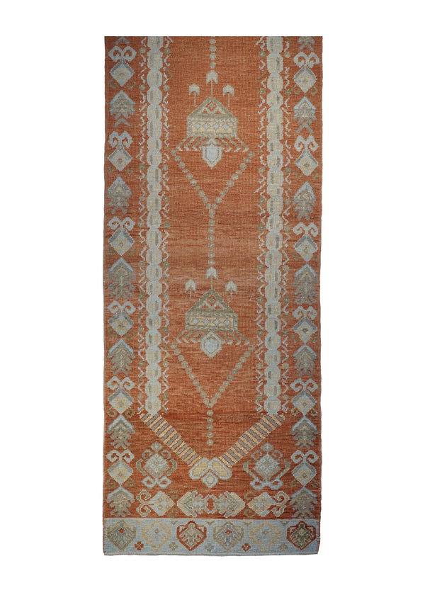 A27728 Oriental Rug Turkish Handmade Runner Tribal 3'1'' x 17'2'' -3x17- Red Oushak Geometric Design