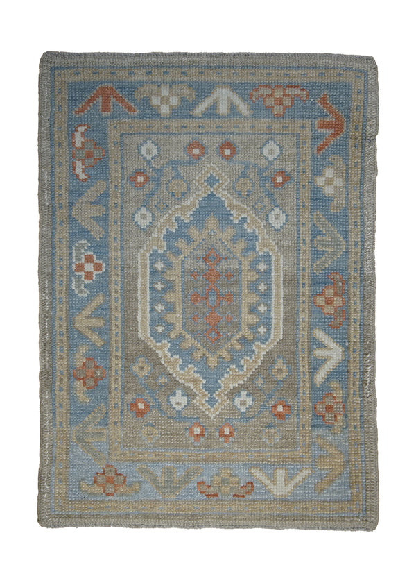 A27729 Oriental Rug Turkish Handmade Area Tribal 2'0'' x 3'0'' -2x3- Whites Beige Blue Oushak Geometric Design