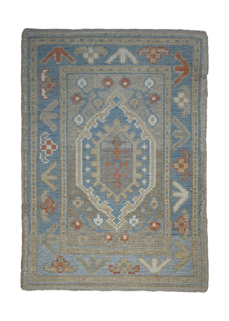 A27729 Oriental Rug Turkish Handmade Area Tribal 2'0'' x 3'0'' -2x3- Whites Beige Blue Oushak Geometric Design