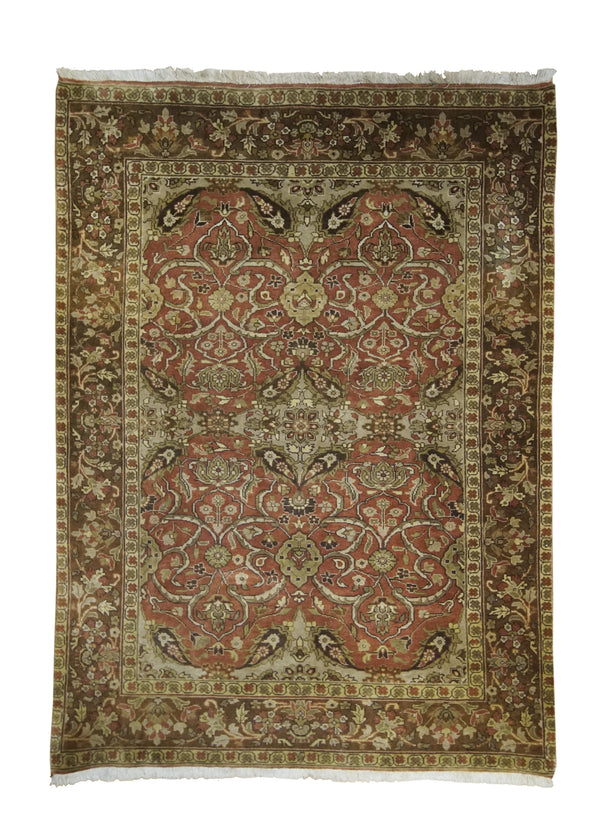 A27740 Oriental Rug Indian Handmade Area Transitional 4'1'' x 6'0'' -4x6- Red Brown Floral Design