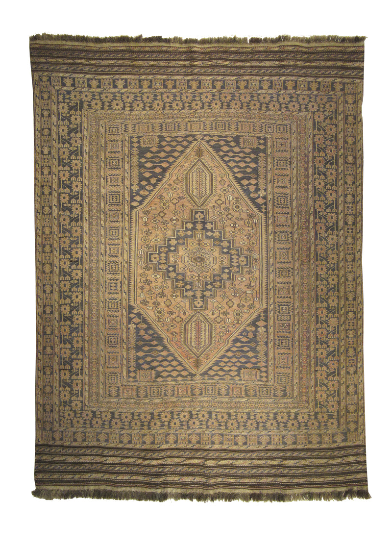 A27745 Oriental Rug Afghan Handmade Area Tribal 5'12'' x 8'2'' -6x8- Pink Gray Brown Soumak Geometric Design