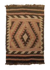 A27746 Oriental Rug Afghan Handmade Area Tribal 2'6'' x 3'0'' -3x3- Pink Brown Blue Maymara Geometric Design