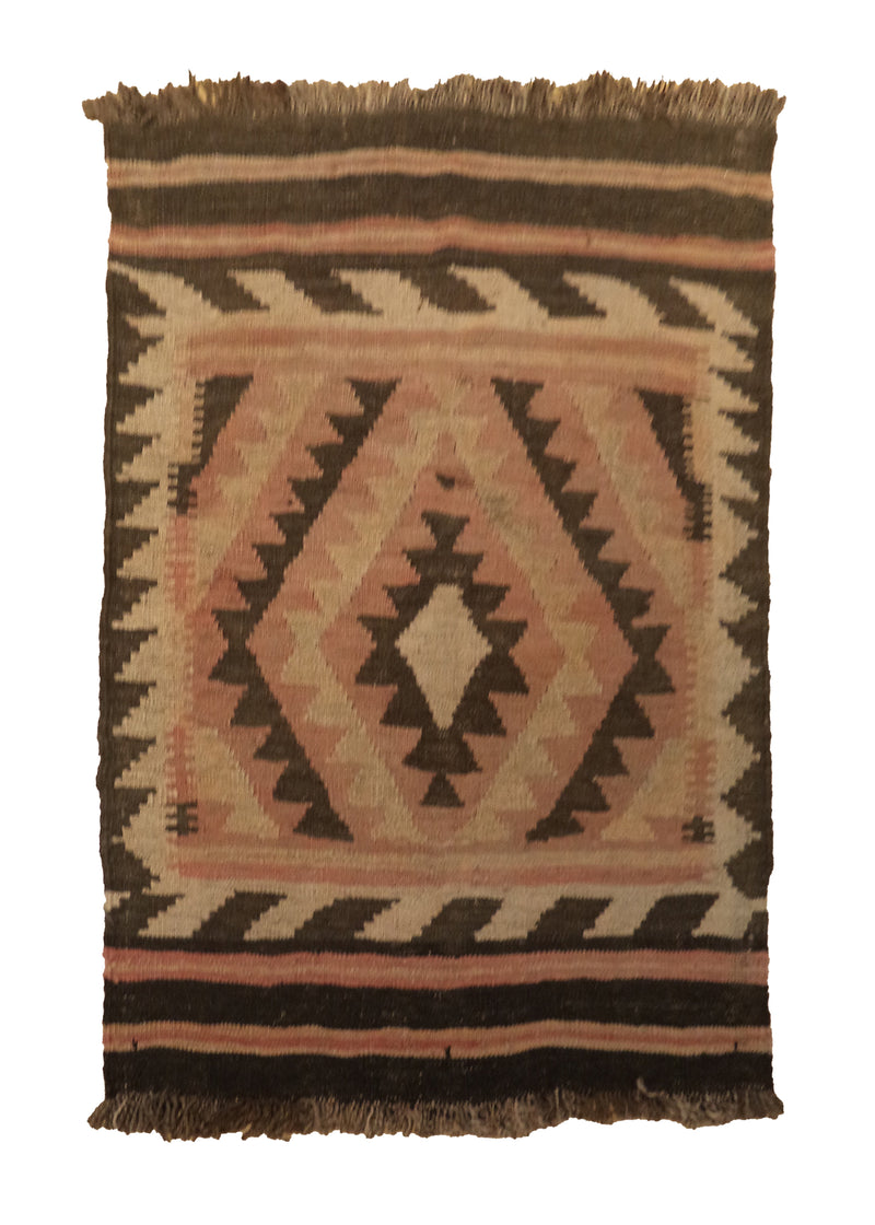 A27746 Oriental Rug Afghan Handmade Area Tribal 2'6'' x 3'0'' -3x3- Pink Brown Blue Maymara Geometric Design