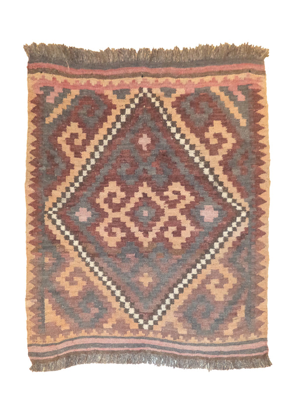 A27751 Oriental Rug Afghan Handmade Area Tribal 2'4'' x 3'1'' -2x3- Red Brown Black Maymara Geometric Design