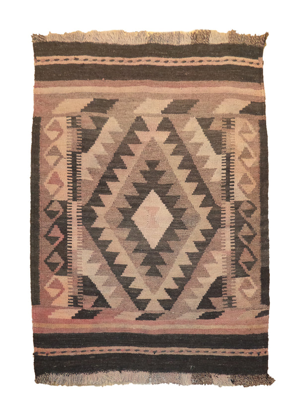 A27752 Oriental Rug Afghan Handmade Area Tribal 2'5'' x 3'3'' -2x3- Pink Brown Black Maymara Geometric Design