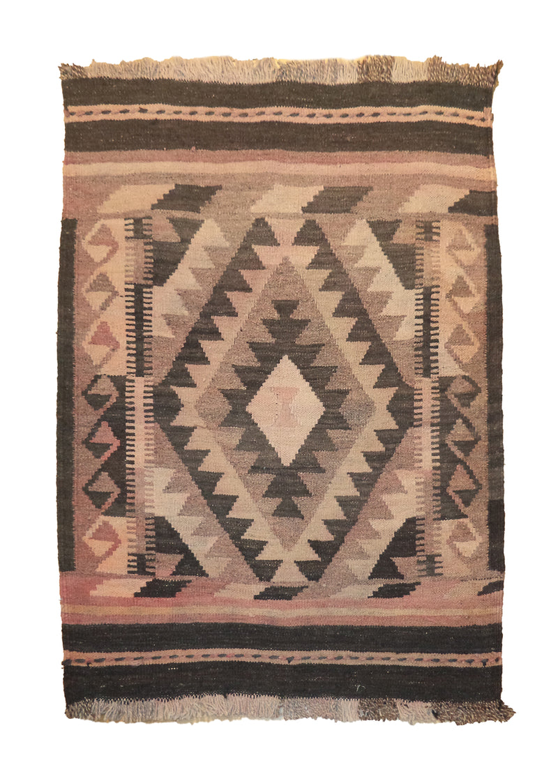 A27752 Oriental Rug Afghan Handmade Area Tribal 2'5'' x 3'3'' -2x3- Pink Brown Black Maymara Geometric Design