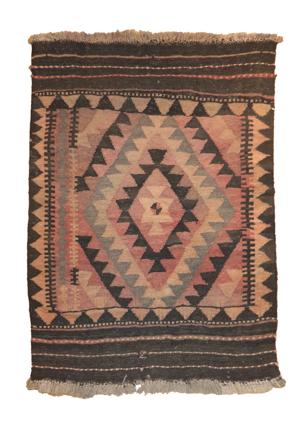 A27754 Oriental Rug Afghan Handmade Area Tribal 2'3'' x 2'10'' -2x3- Pink Brown Maymara Geometric Design