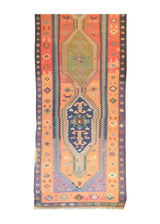 A27757 Persian Rug Senneh Handmade Runner Tribal 2'11'' x 9'8'' -3x10- Orange Purple Kilim Geometric Design