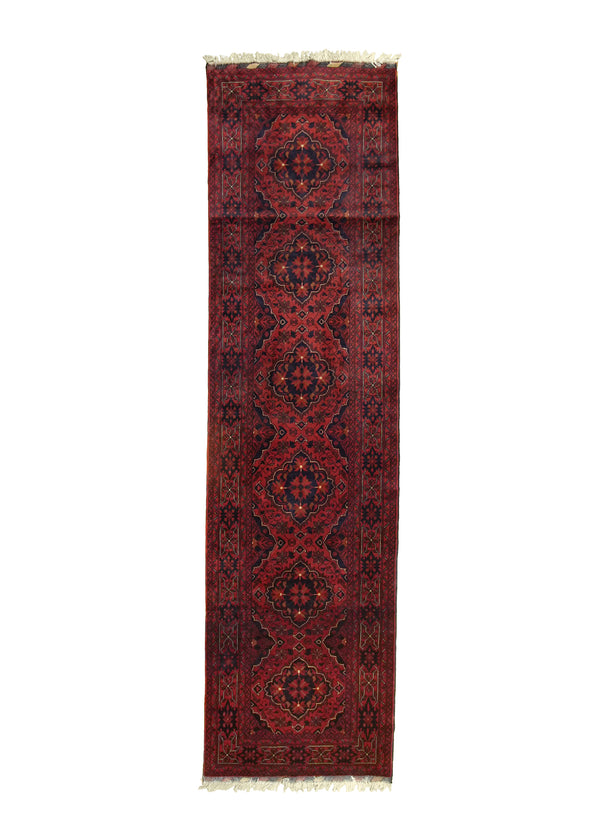 A27765 Oriental Rug Afghan Handmade Runner Traditional 3'4'' x 12'7'' -3x13- Red Geometric Design