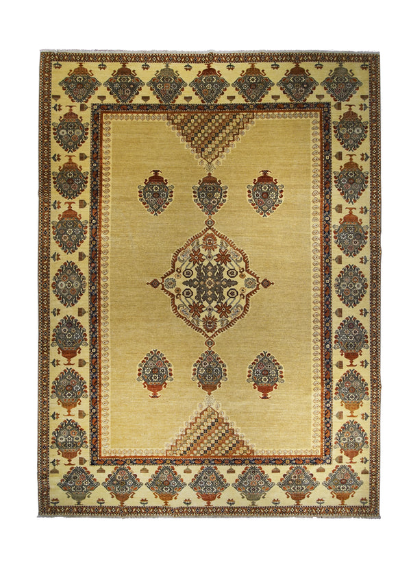 A27767 Oriental Rug Pakistani Handmade Area Transitional Tribal 9'2'' x 12'1'' -9x12- Yellow Gold Malayer Floral Design
