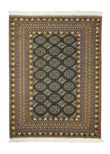 A27849 Oriental Rug Afghan Handmade Area Tribal 4'3'' x 5'8'' -4x6- Green Yellow Gold Geometric Bokhara Elephant Foot Design